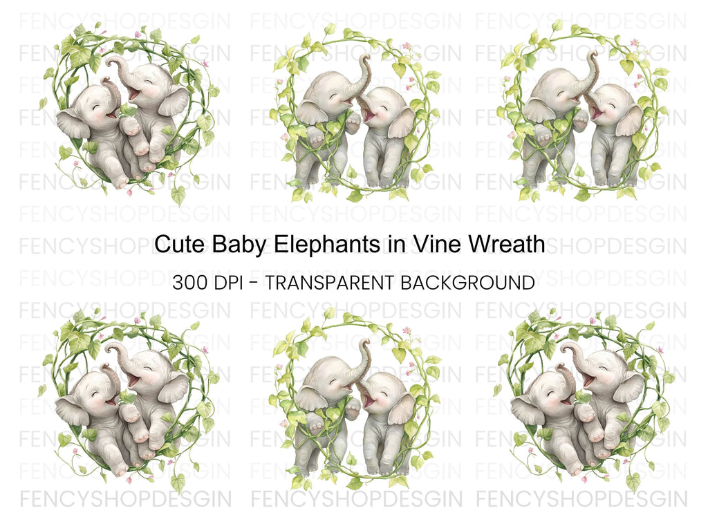 Cute Baby Elephant Clipart Bundle