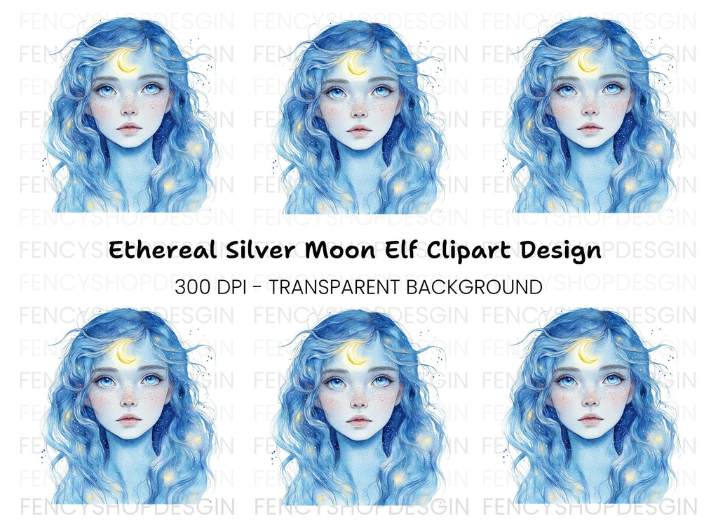 Celestial Blue Haired Girl Clipart Bundle