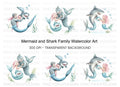 Mermaid and Shark Family Clipart Bundle