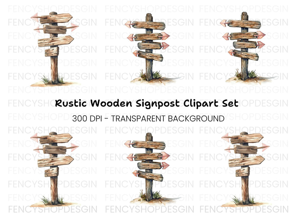 Wooden Directional Signs Clipart Bundle