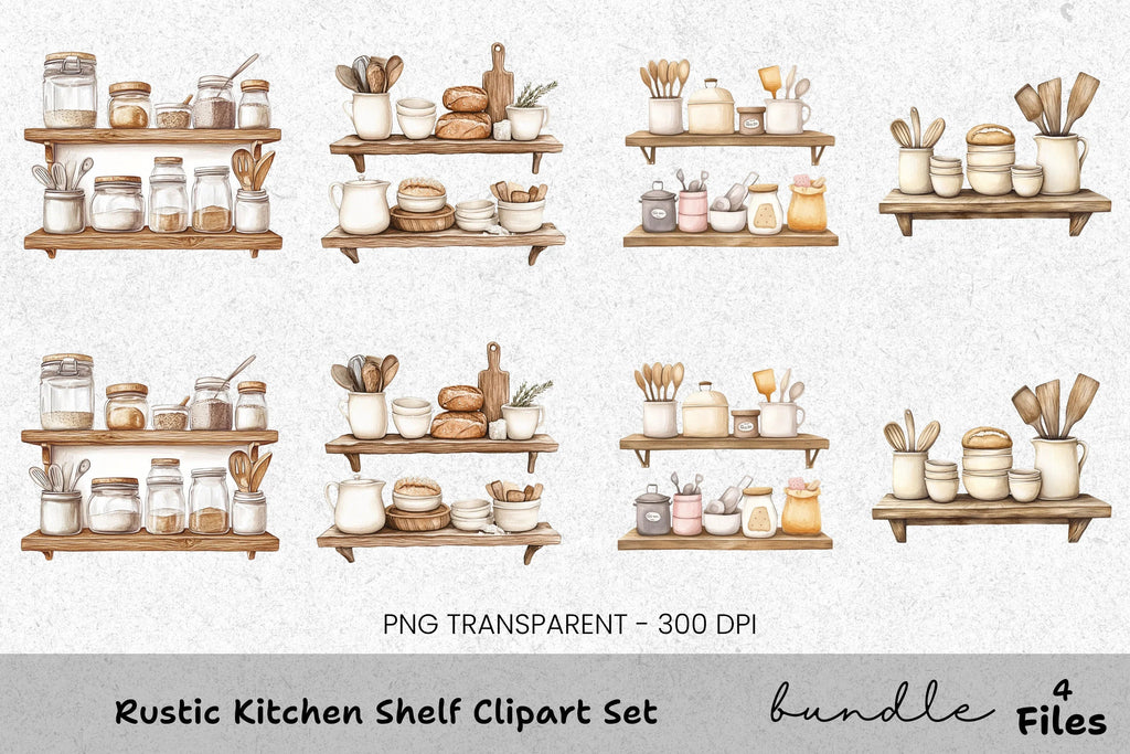 Rustic Kitchen Shelf Clipart Bundle
