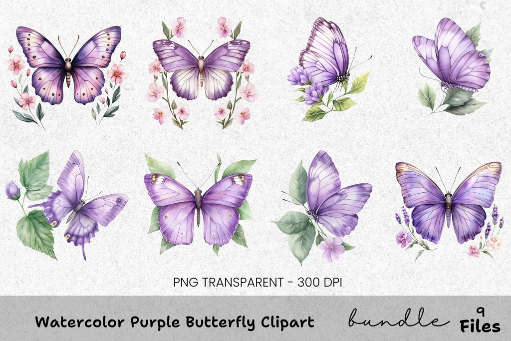 Purple Butterfly Clipart Bundle