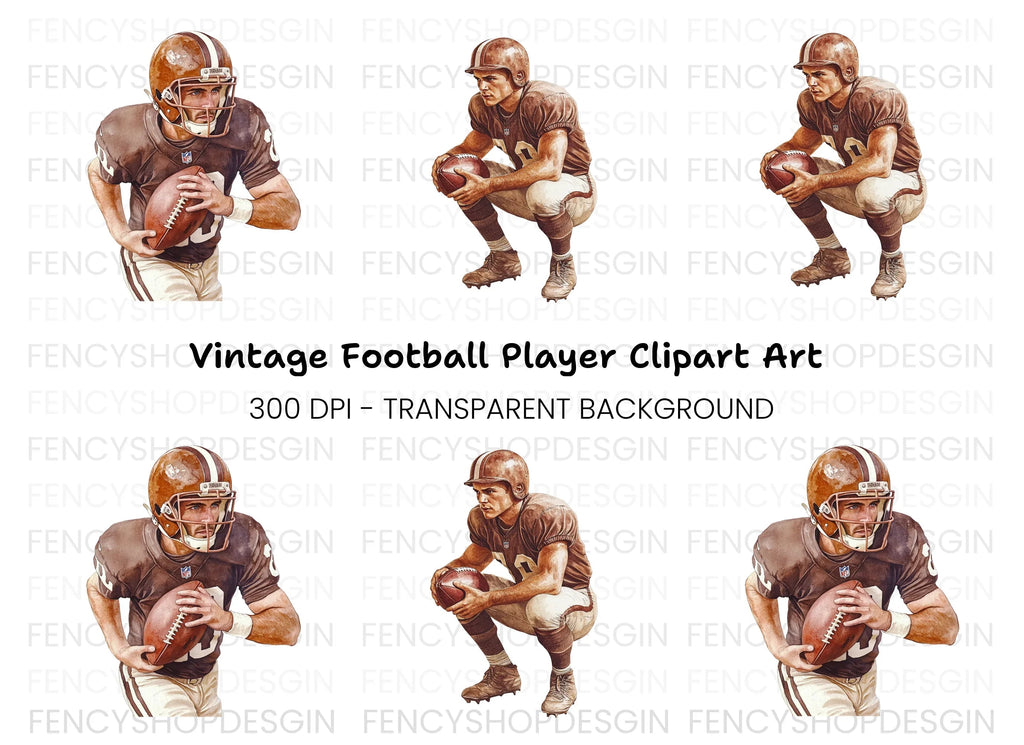 Vintage Football Players Clipart Bundle