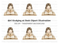 Girl Studying at Desk Clipart Bundle