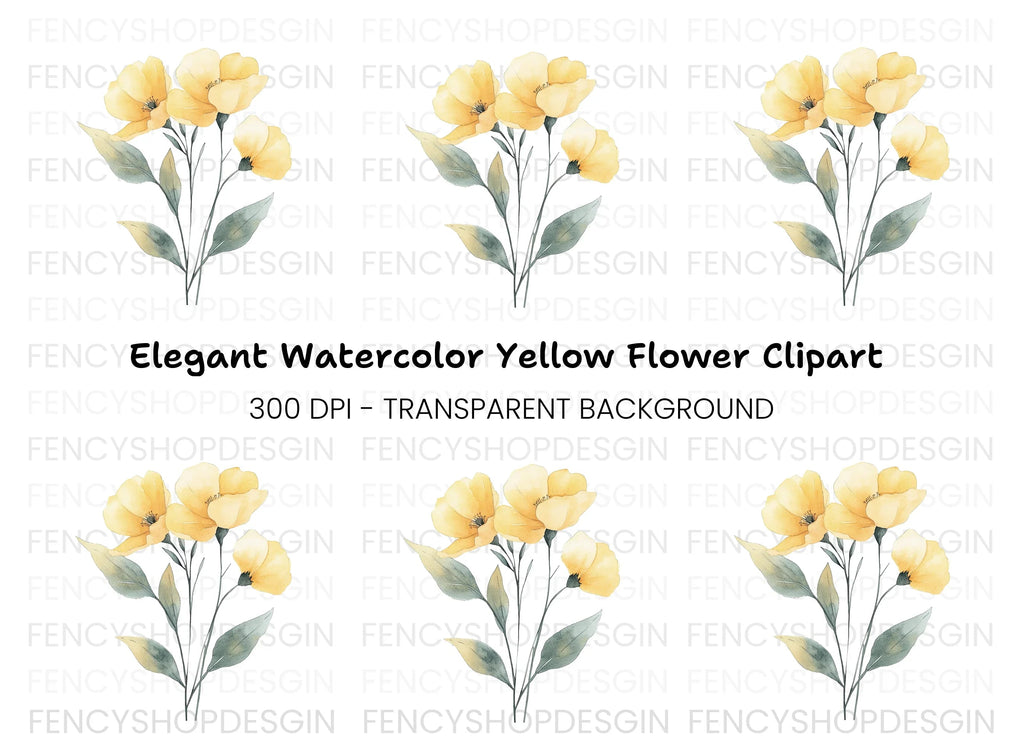 Elegant Yellow Poppies Clipart Bundle