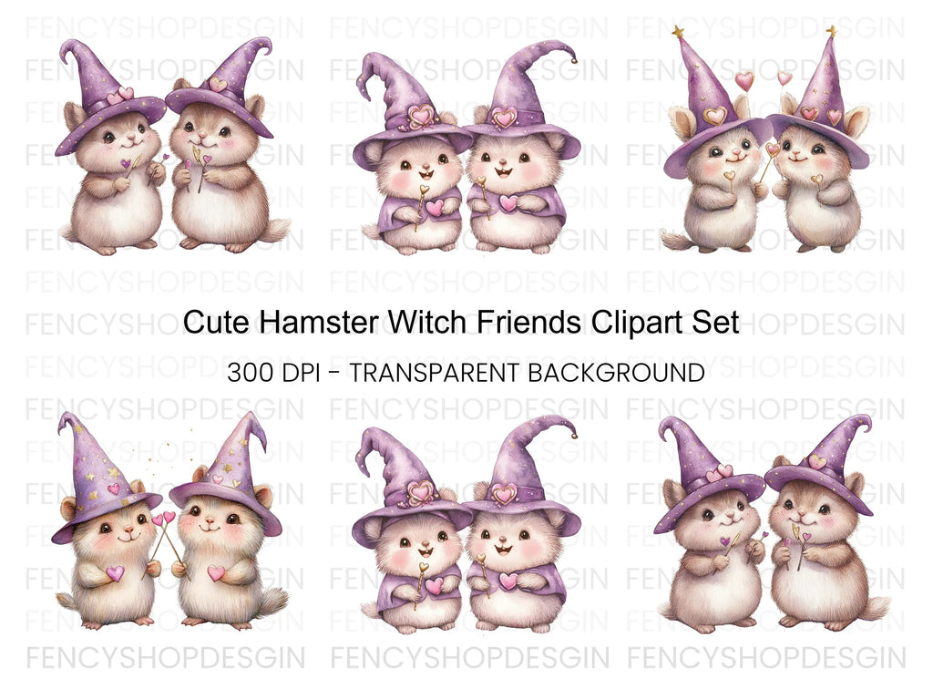 Cute Hamster Witch Clipart Bundle