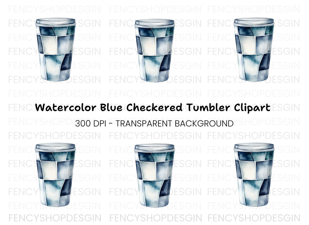 Blue Geometric Coffee Cup Clipart Bundle