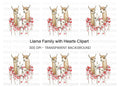 Llama Family with Hearts Clipart Bundle
