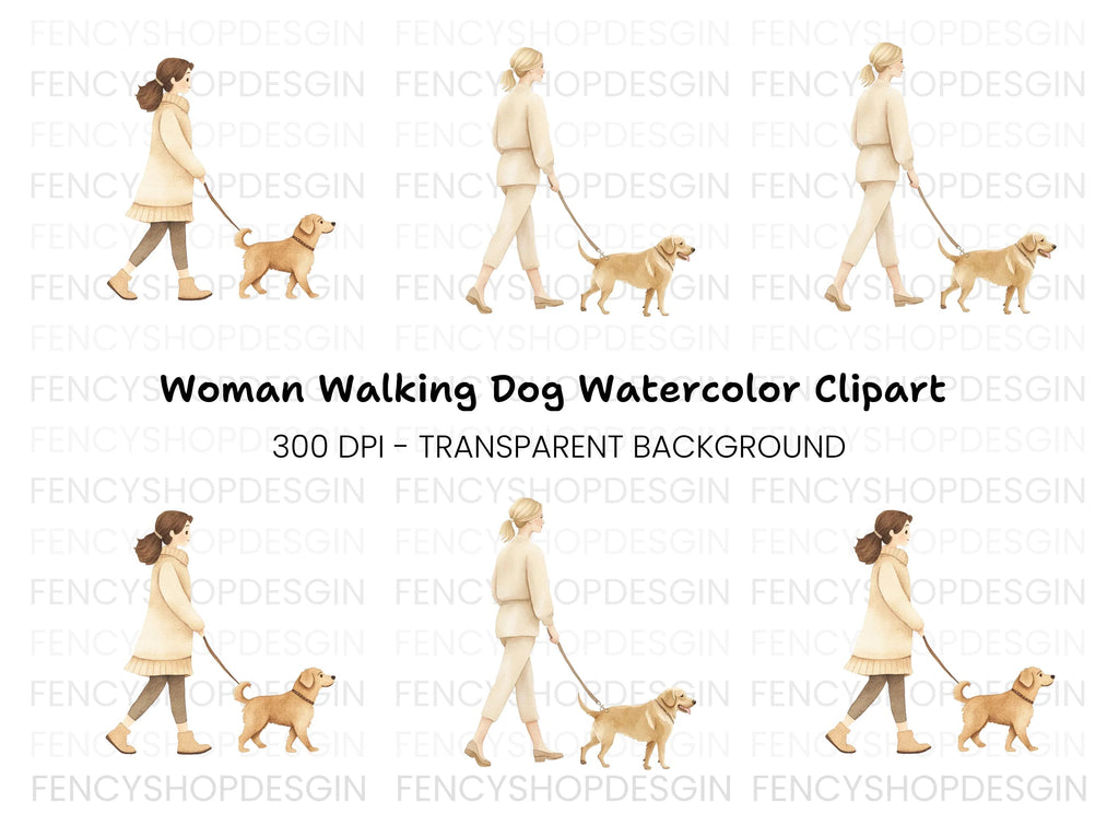 Girls Walking Dogs Clipart Bundle