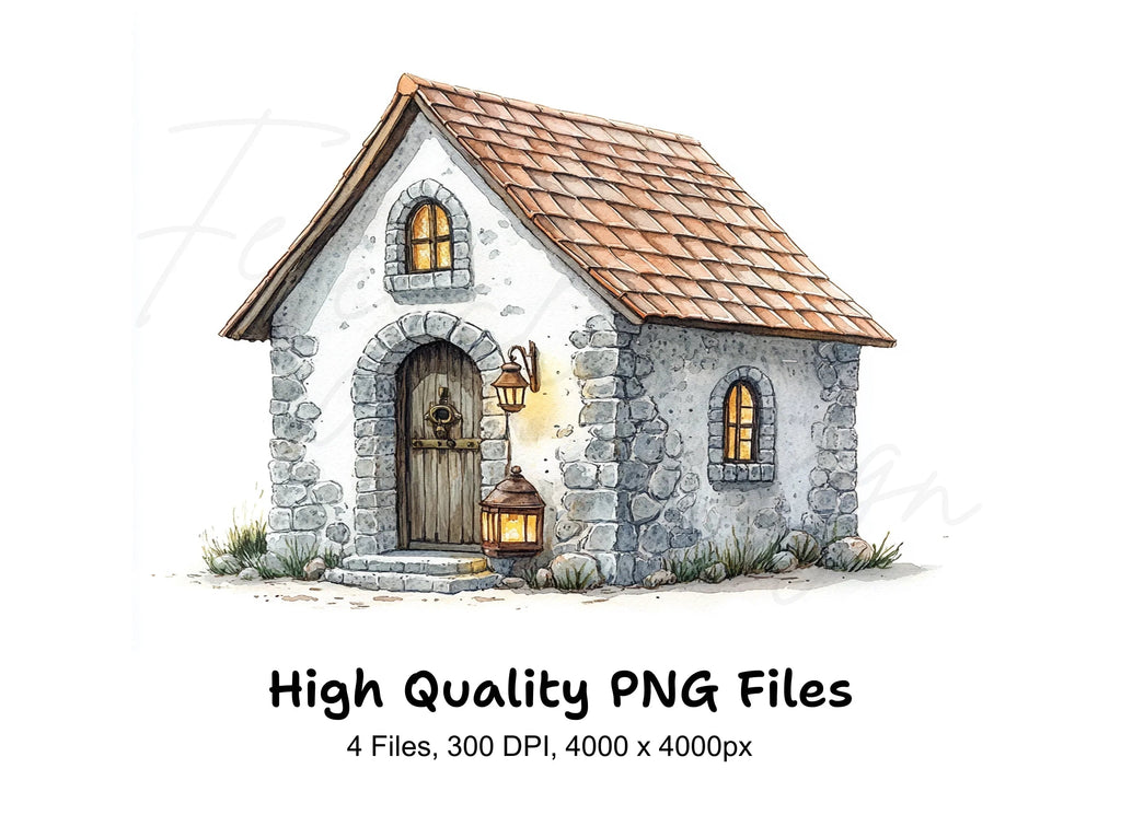 Charming Stone Cottages Clipart Bundle