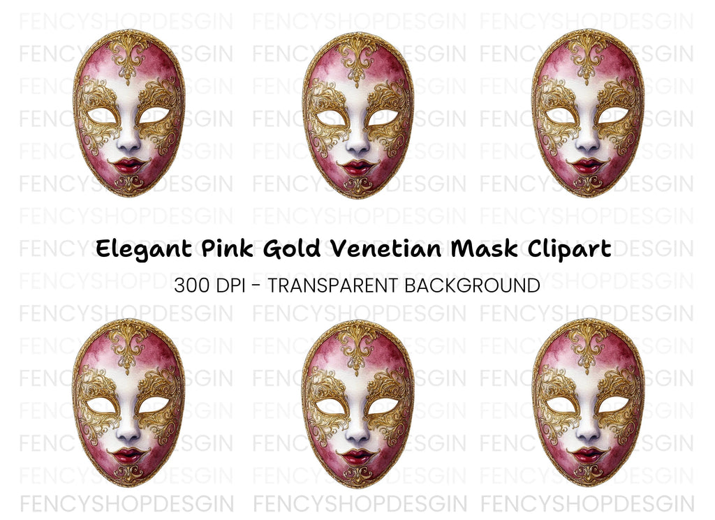 Regal Red Gold Masquerade Mask Clipart Bundle
