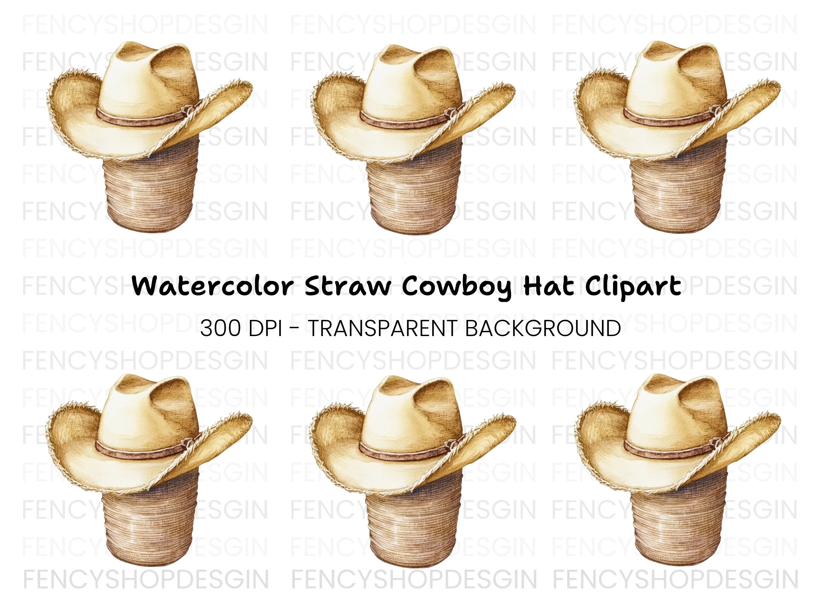 Straw Cowboy Hat Clipart Bundle