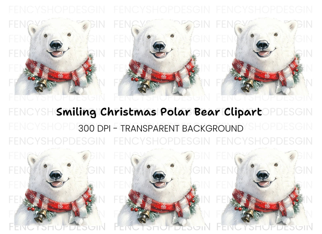 Smiling Polar Bear Christmas Clipart Bundle