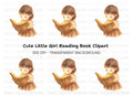 Cute Little Girl Reading Book Clipart Bundle
