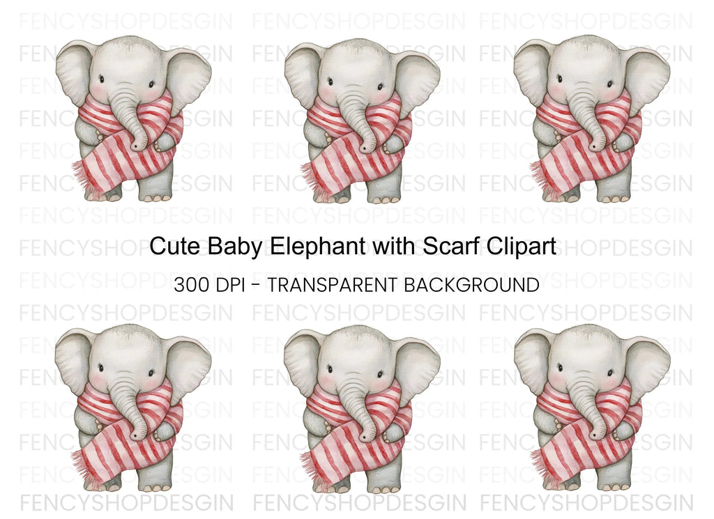 Cute Baby Elephant with Scarf Clipart Bundle