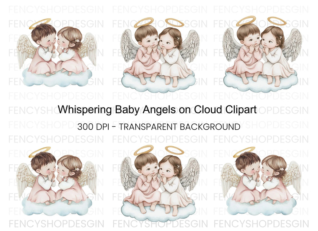 Whispering Angel Babies on Clouds Clipart Bundle