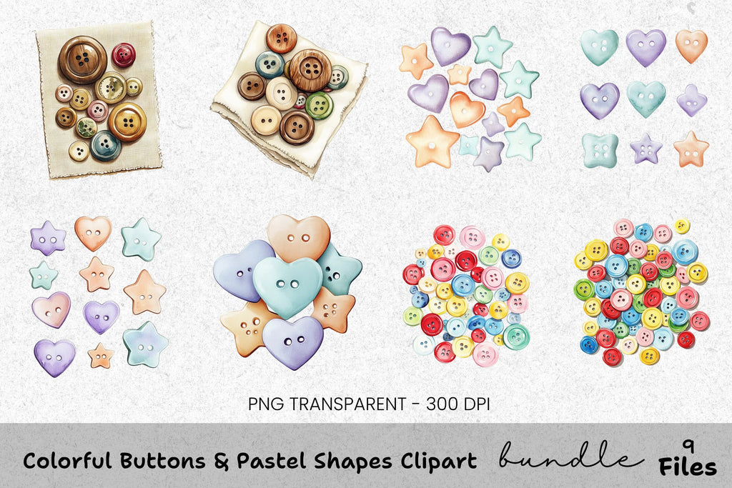 Colorful Pastel Shapes Buttons Clipart Bundle