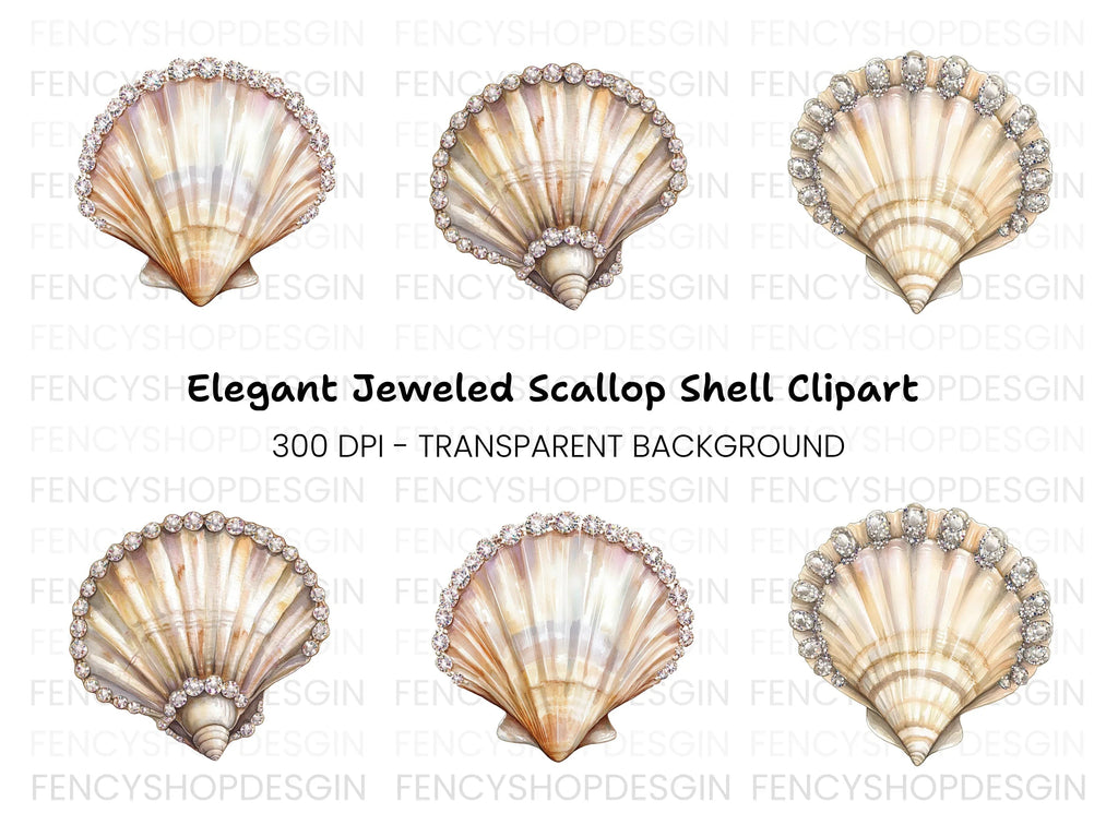 Elegant Diamond Seashell Clipart Bundle
