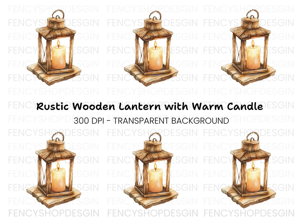 Rustic Wooden Lantern Clipart Bundle