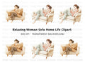 Cozy Women on Sofa Clipart Bundle