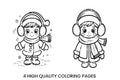 Winter Kids and Snowflakes Coloring Books