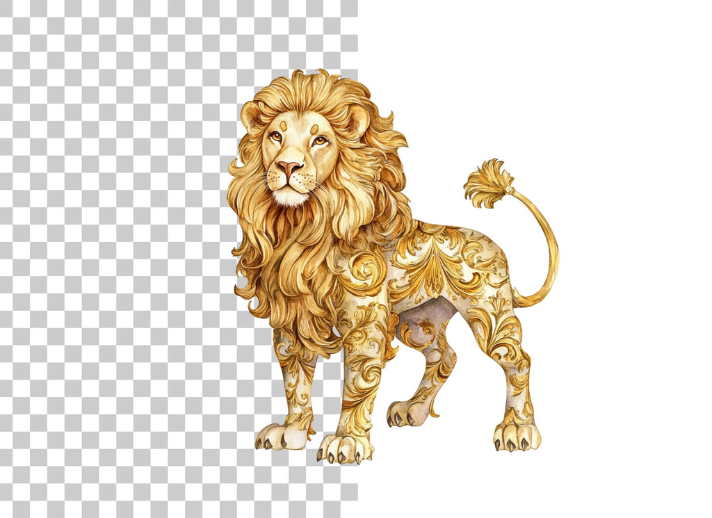 Golden Ornate Lion Clipart Bundle