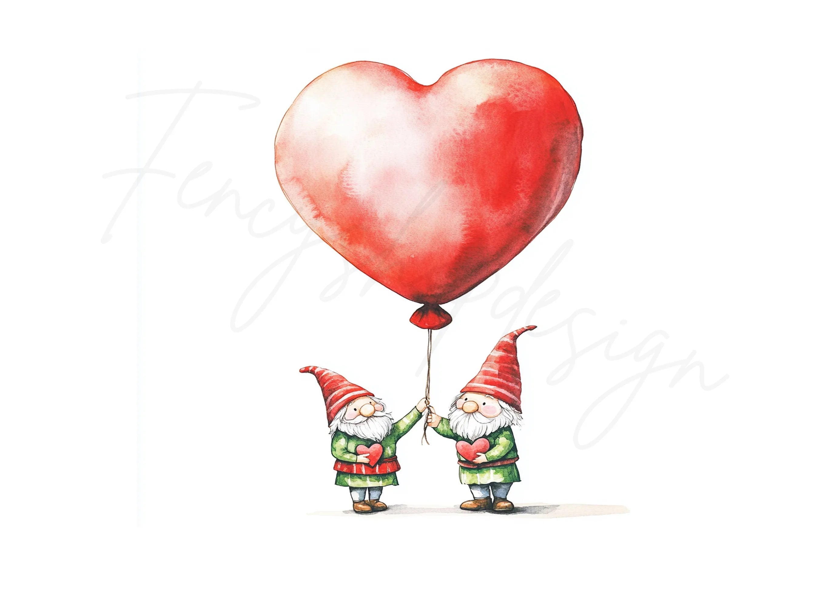 Cute Gnomes with Heart Balloons Clipart Bundle