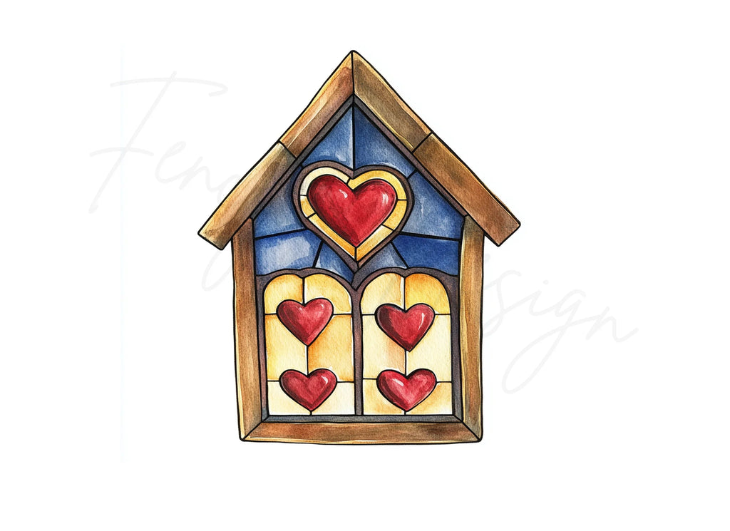 Stained Glass Heart House Clipart Bundle