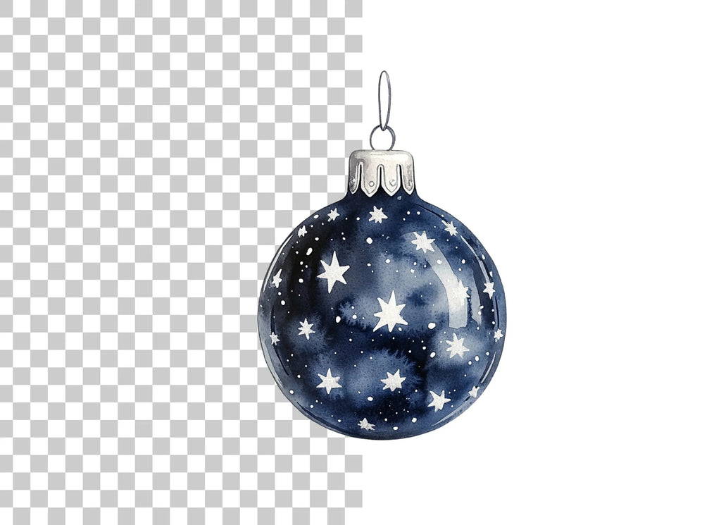 Dark Blue Starry Christmas Baubles Clipart Bundle