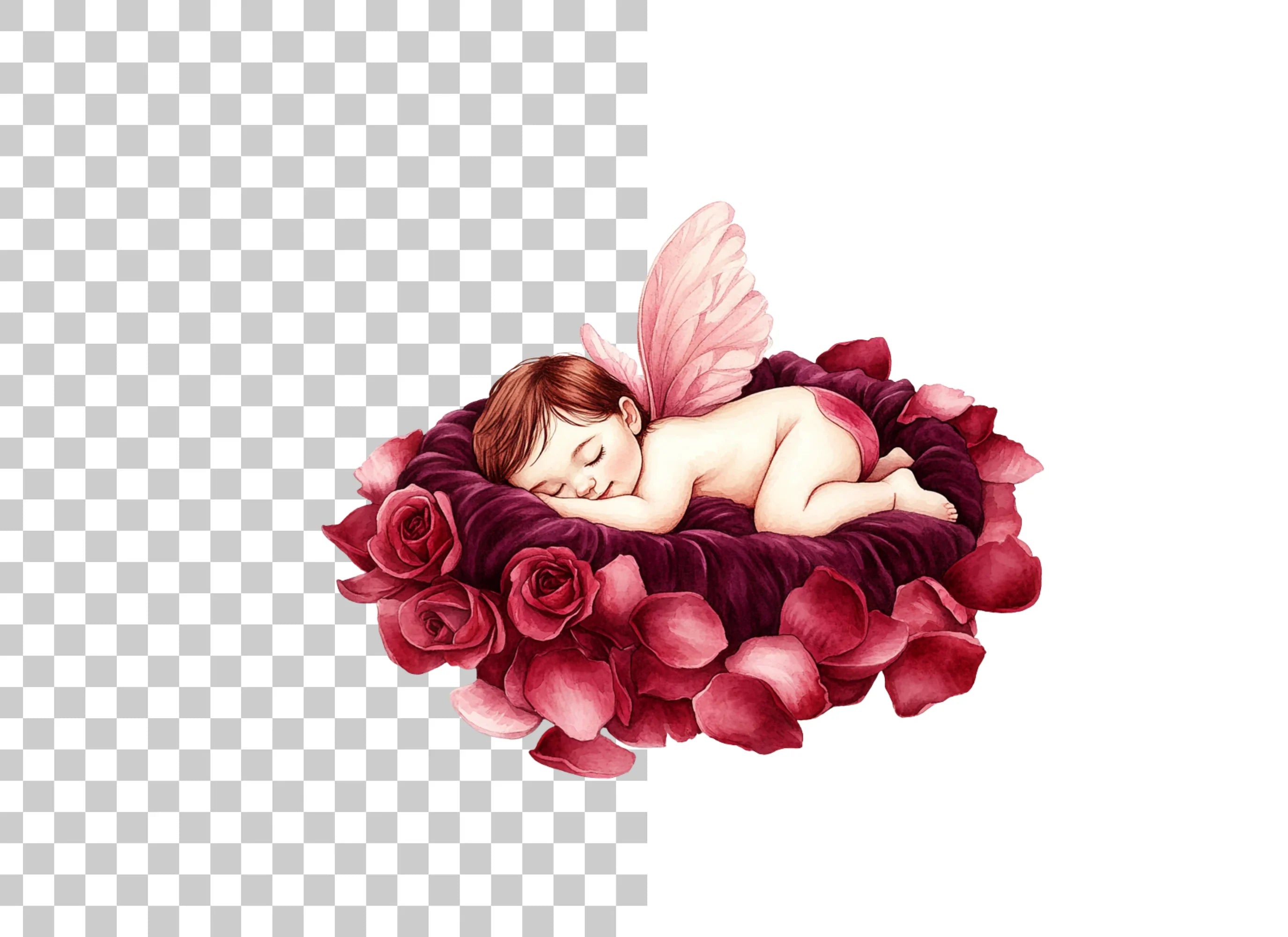 Sleeping Baby Angels on Rose Petals Clipart Bundle