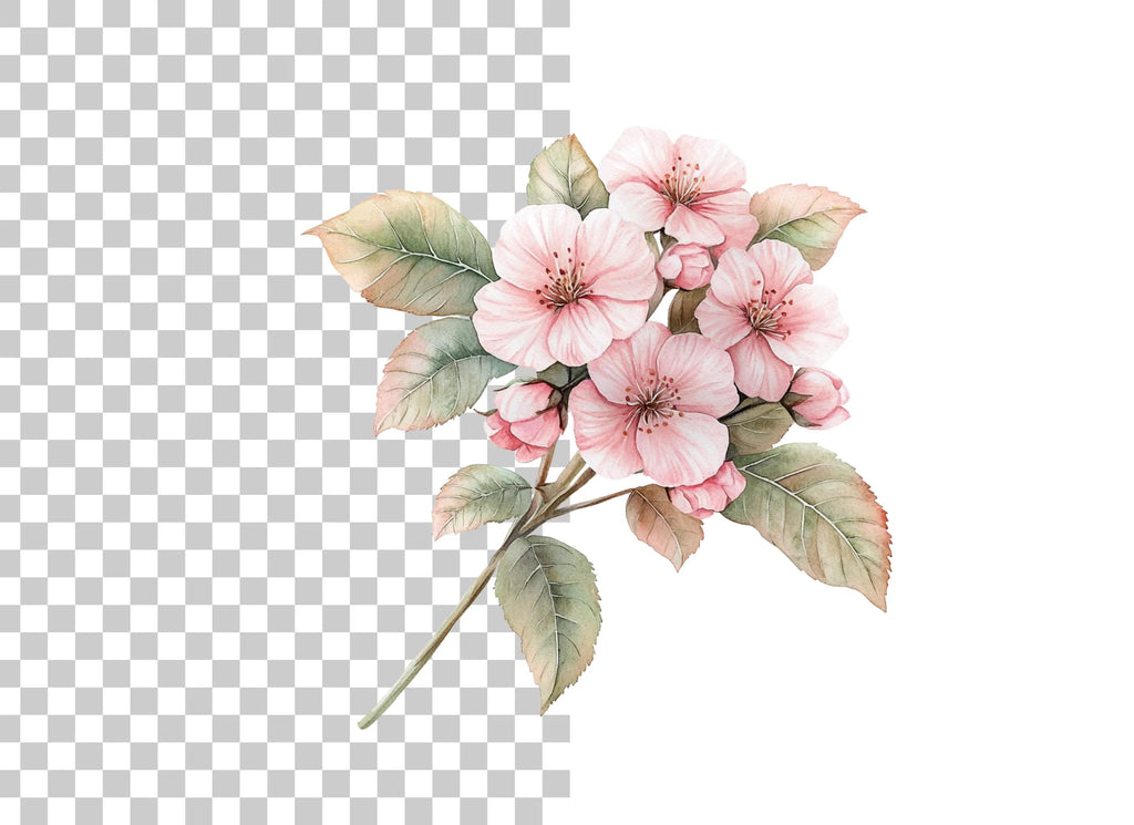 Pink Cherry Blossom Branch Clipart Bundle