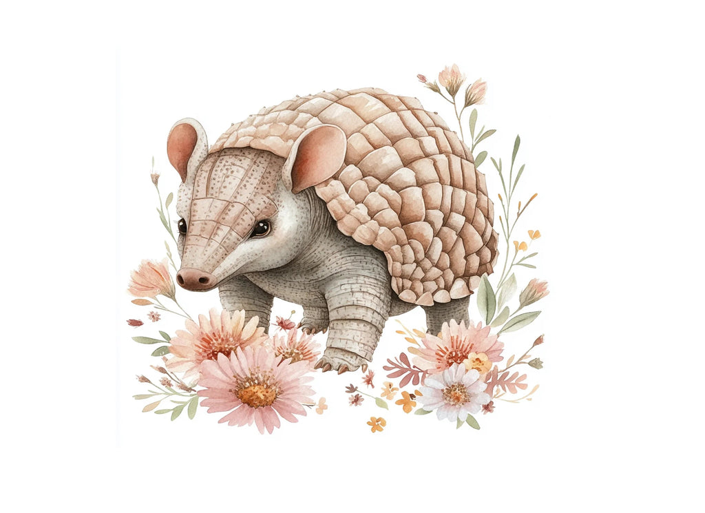 Cute Armadillo Floral Clipart Bundle
