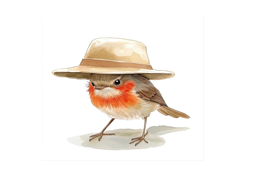 Cute Robin Birds with Straw Hats Clipart Bundle