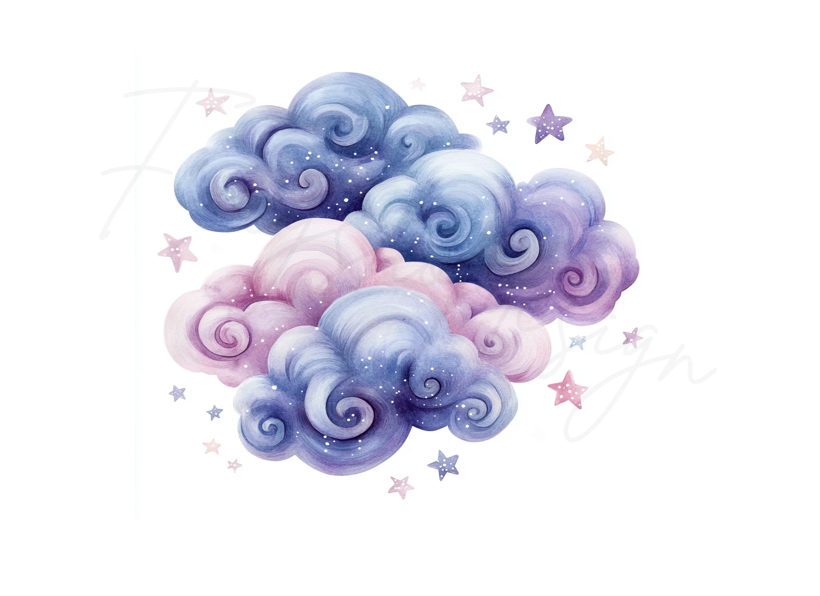 Dreamy Pastel Clouds and Stars Clipart Bundle