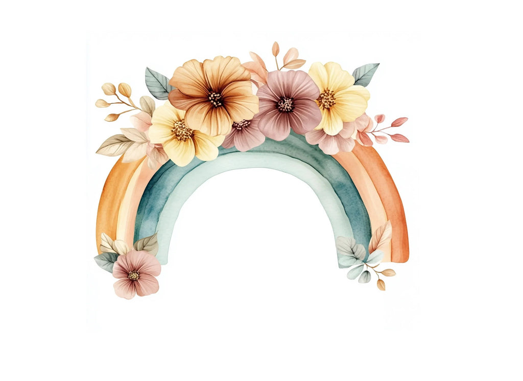 Boho Rainbow Floral Clipart Bundle