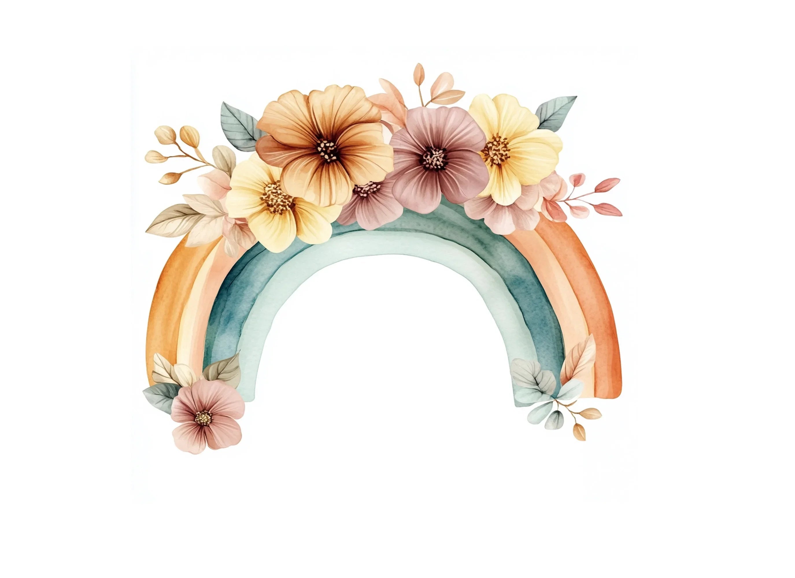 Boho Rainbow Floral Clipart Bundle
