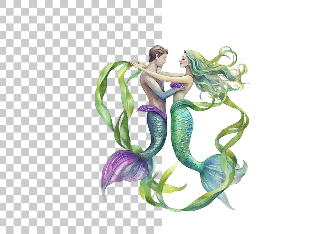 Romantic Mermaid and Merman Clipart Bundle