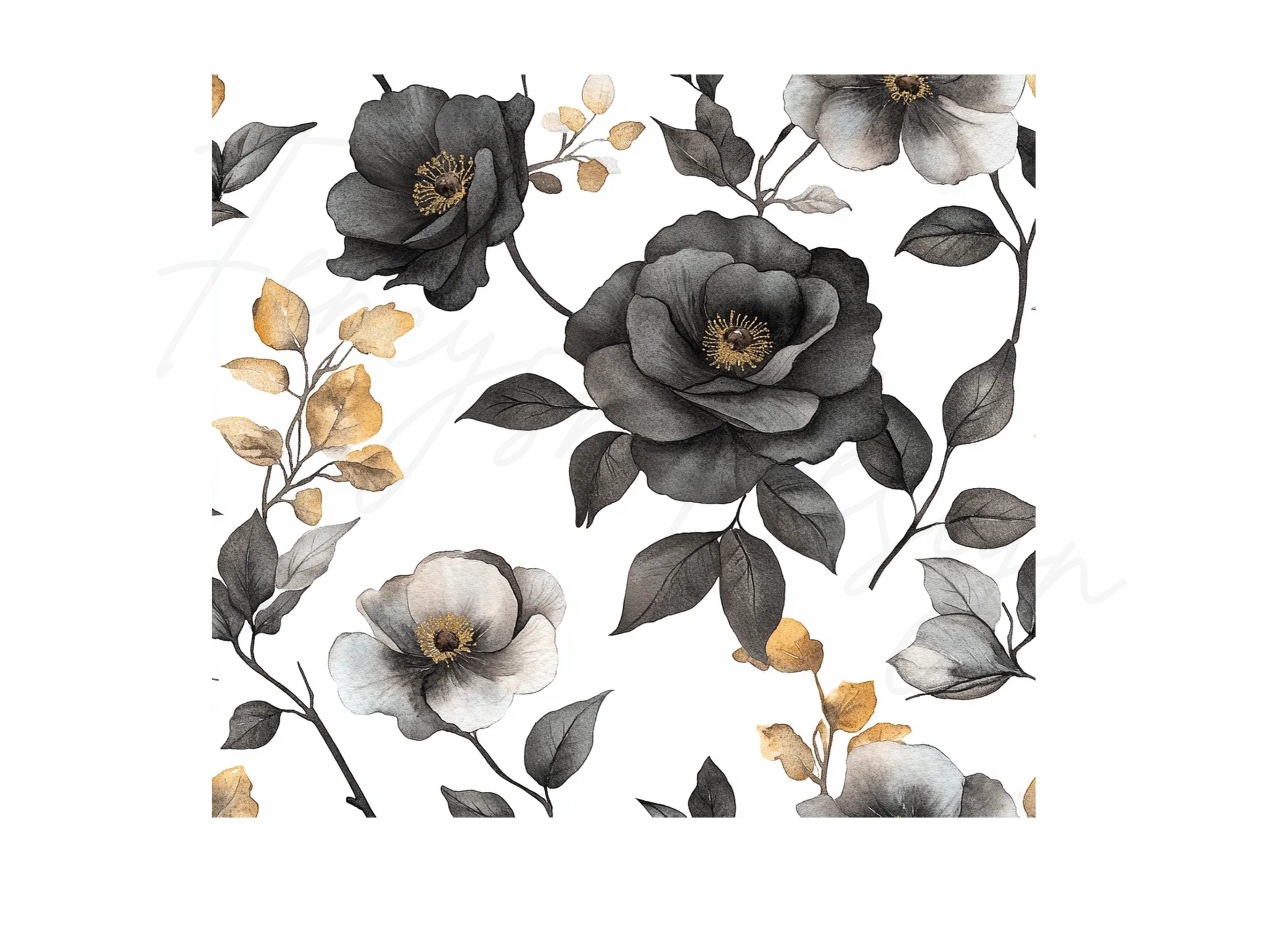 Black Gold Floral Clipart Bundle