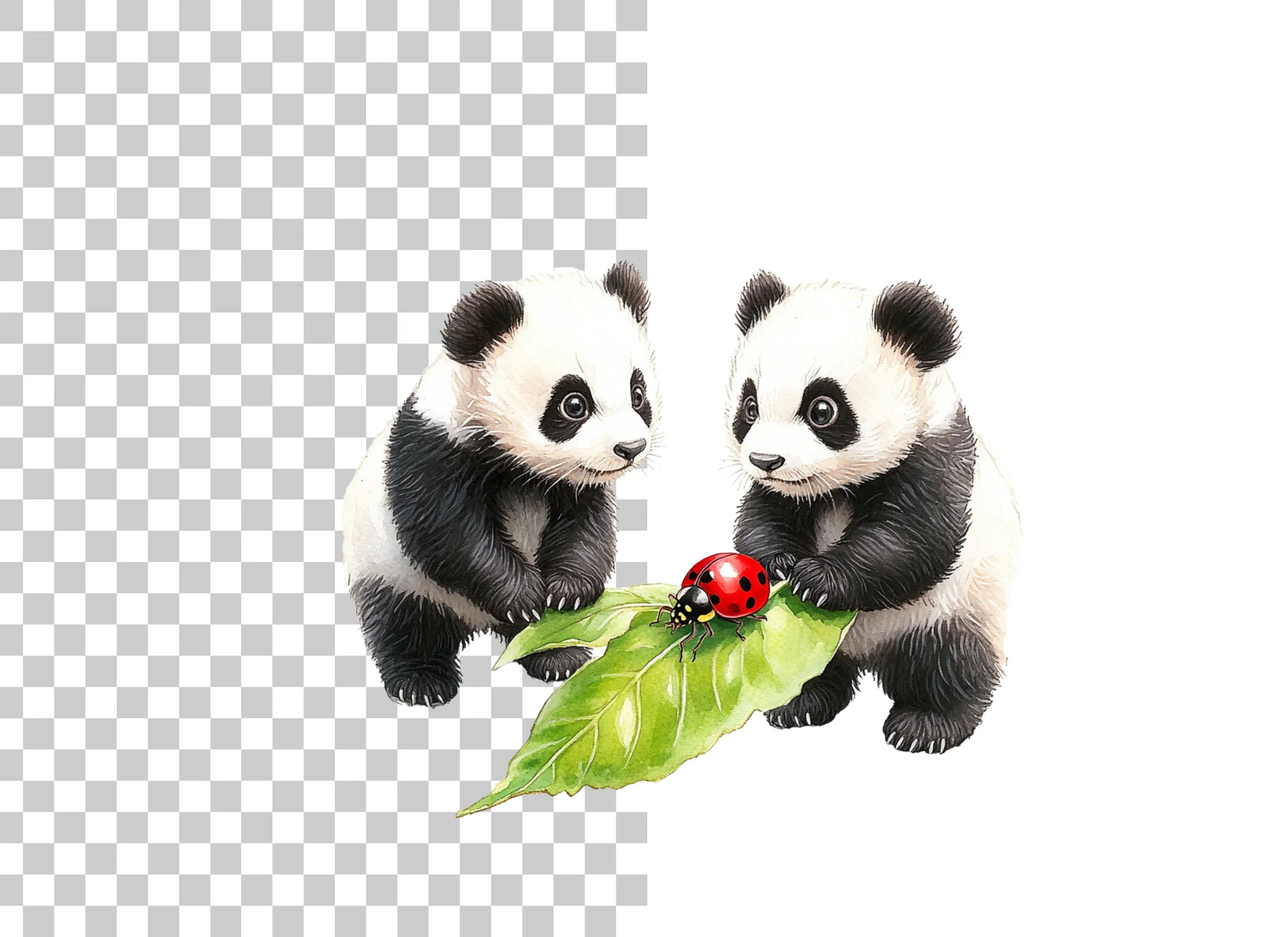 Cute Panda and Ladybugs Clipart Bundle