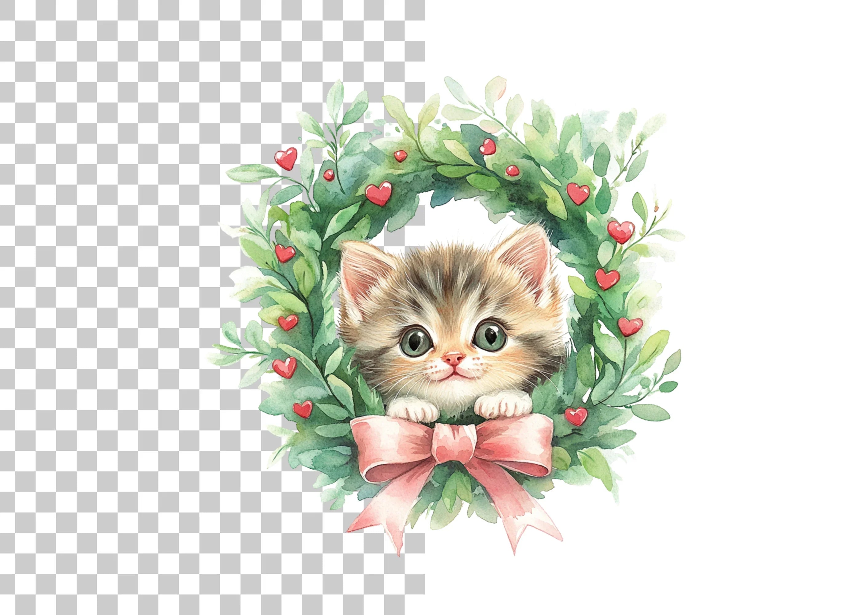 Cute Kitten Christmas Wreath Clipart Bundle
