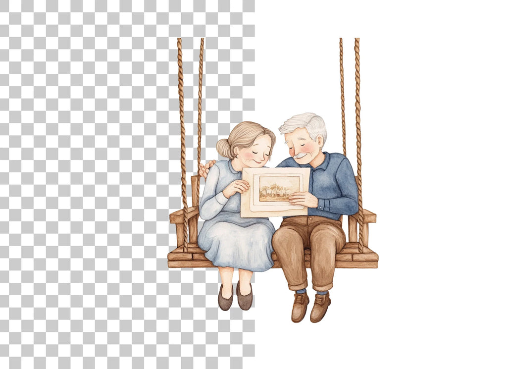 Elderly Couple on Swing Clipart Bundle