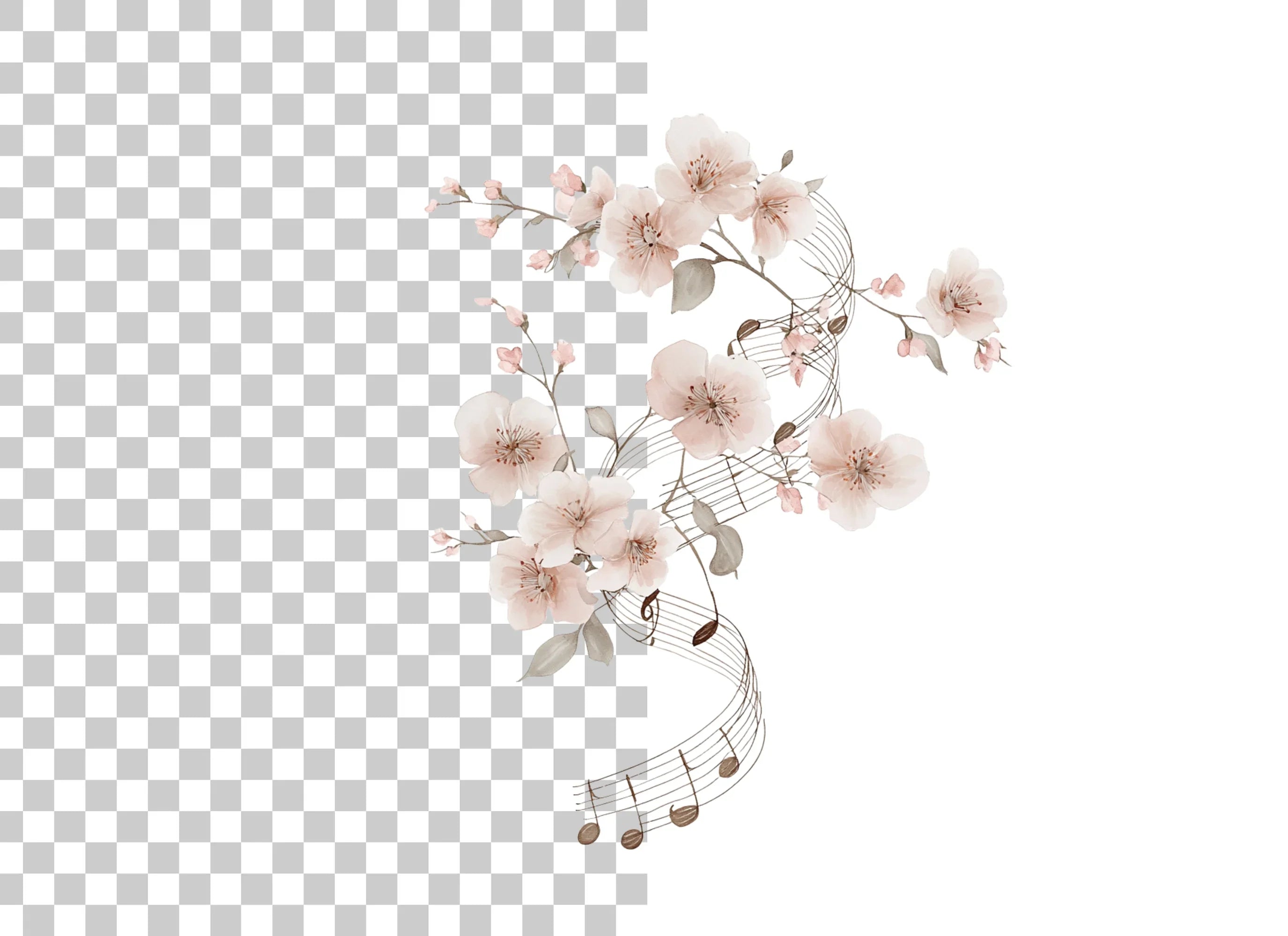 Cherry Blossom Music Notes Clipart Bundle