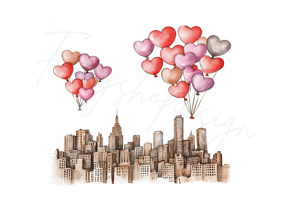Heart Balloons Cityscape Clipart Bundle