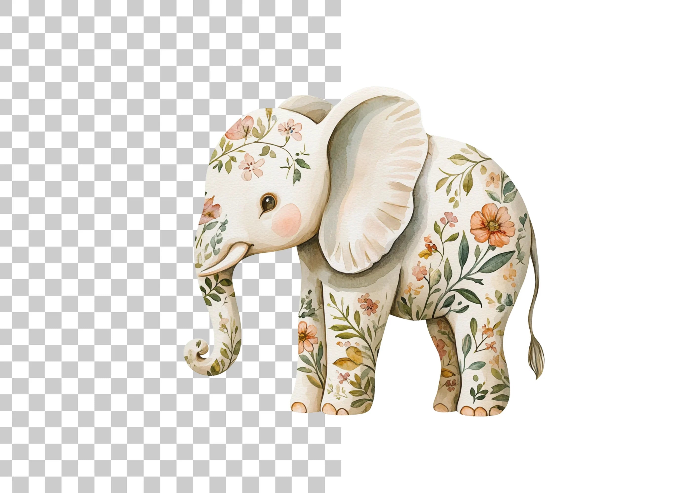 Floral Elephant Clipart Bundle