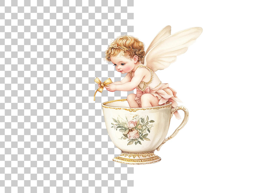 Cute Angel Babies in Teacups Clipart Bundle