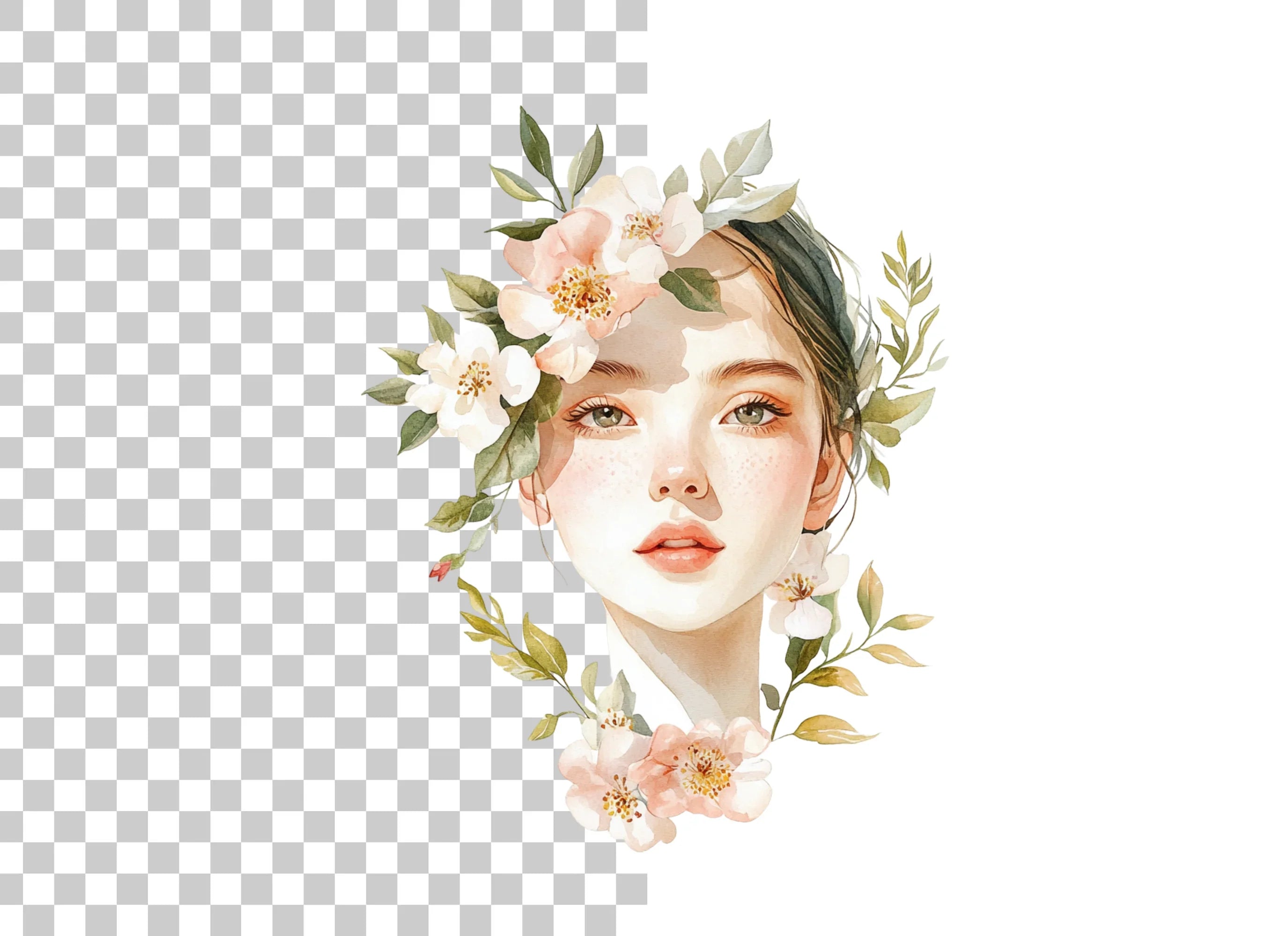 Beautiful Girl with Floral Crown Clipart Bundle