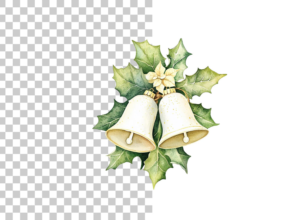 Elegant White Christmas Bells Clipart Bundle