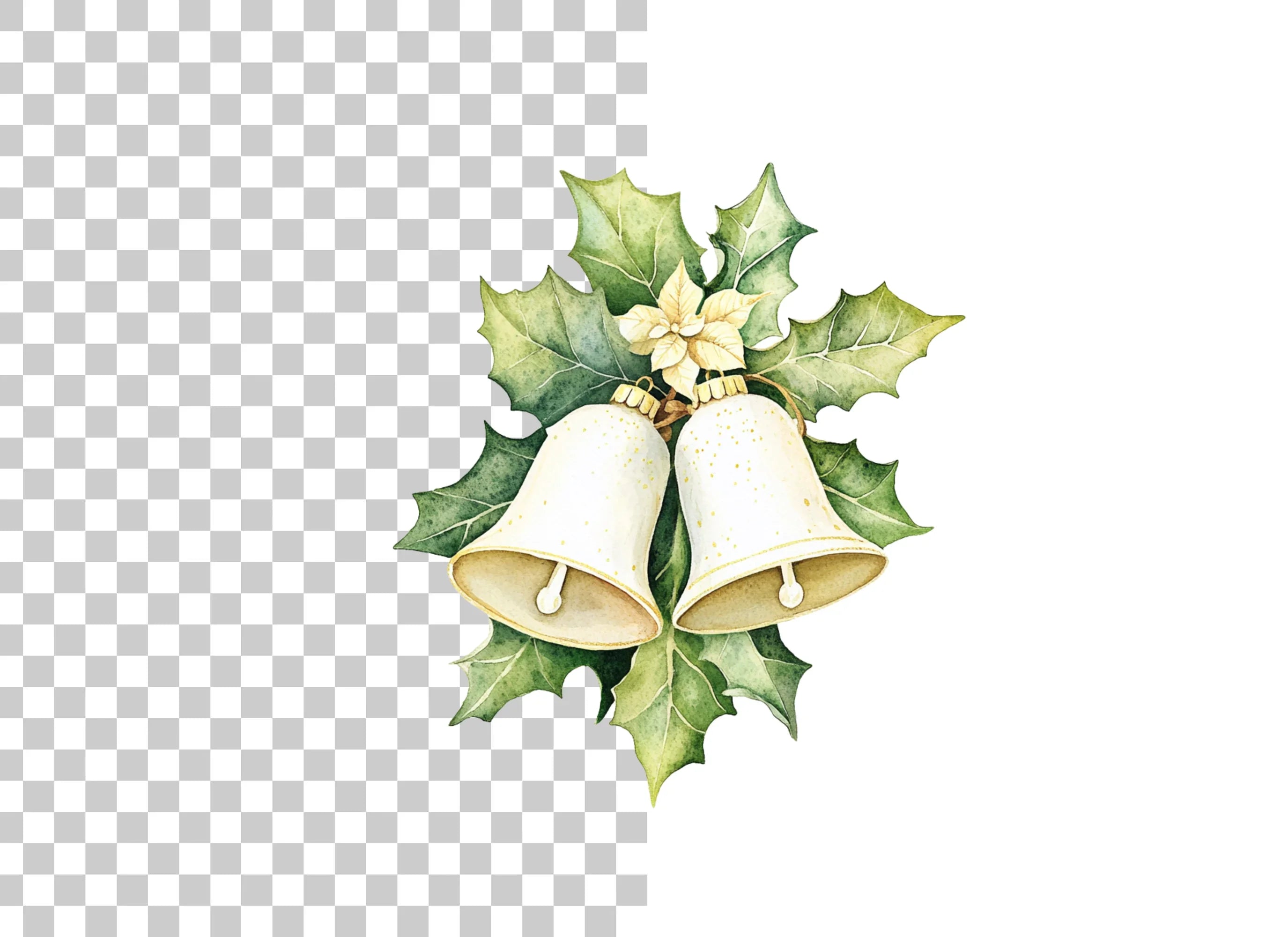 Elegant White Christmas Bells Clipart Bundle