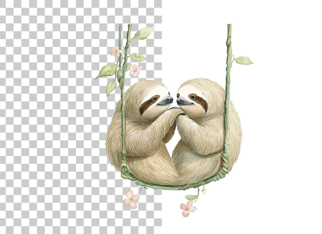 Cute Sloth Couple on Swings Clipart Bundle