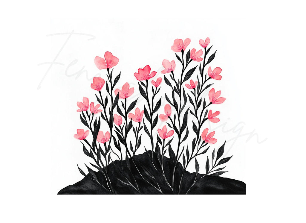 Pink Flowers and Leaves Clipart Bundle